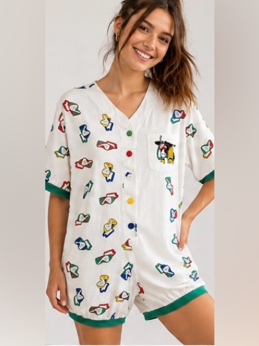 Vintage Romper Paris Sport Club Scuba Cow | Novelty Print One-Piece | Size S
